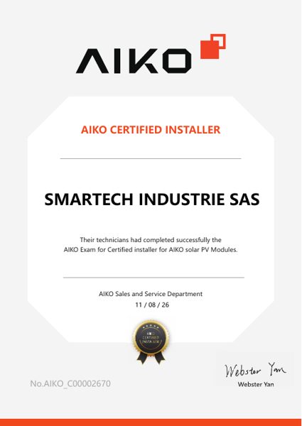 Attestation AIKO Certified Installer