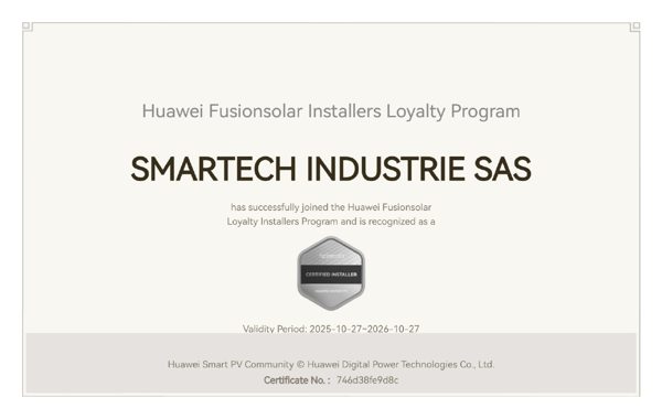 Attestation Huawei FusionSolar Certified Installer